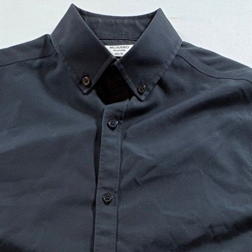 Murano Collezione Button Down Shirt Mens Small Black Slim Fit Non Iron Cotton